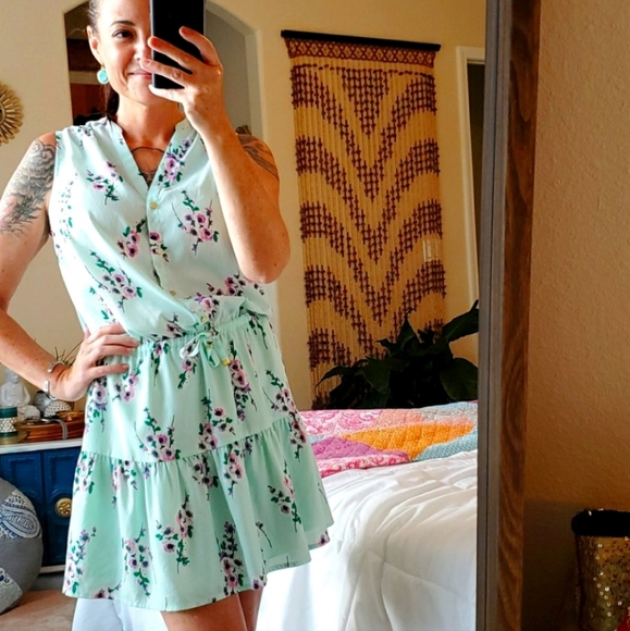 🅶 Juicy Couture Mint Green Floral Print Drawstring Waist Mini Dress - Picture 13 of 14